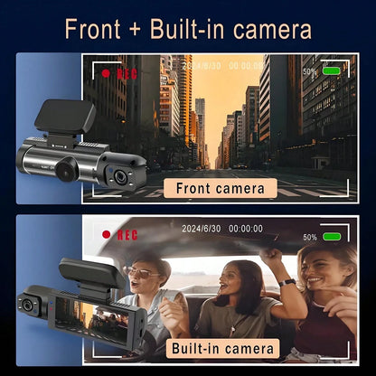 1080P Dual Lens Car Dash Cam, Front And Rear Dual Camera, Car Driving Video Recorder With Infrared Night Vision, Loop Recording, Wide Angle Dashboard Camera, 3.16" IPS Screen, With 32GB Card Optional
