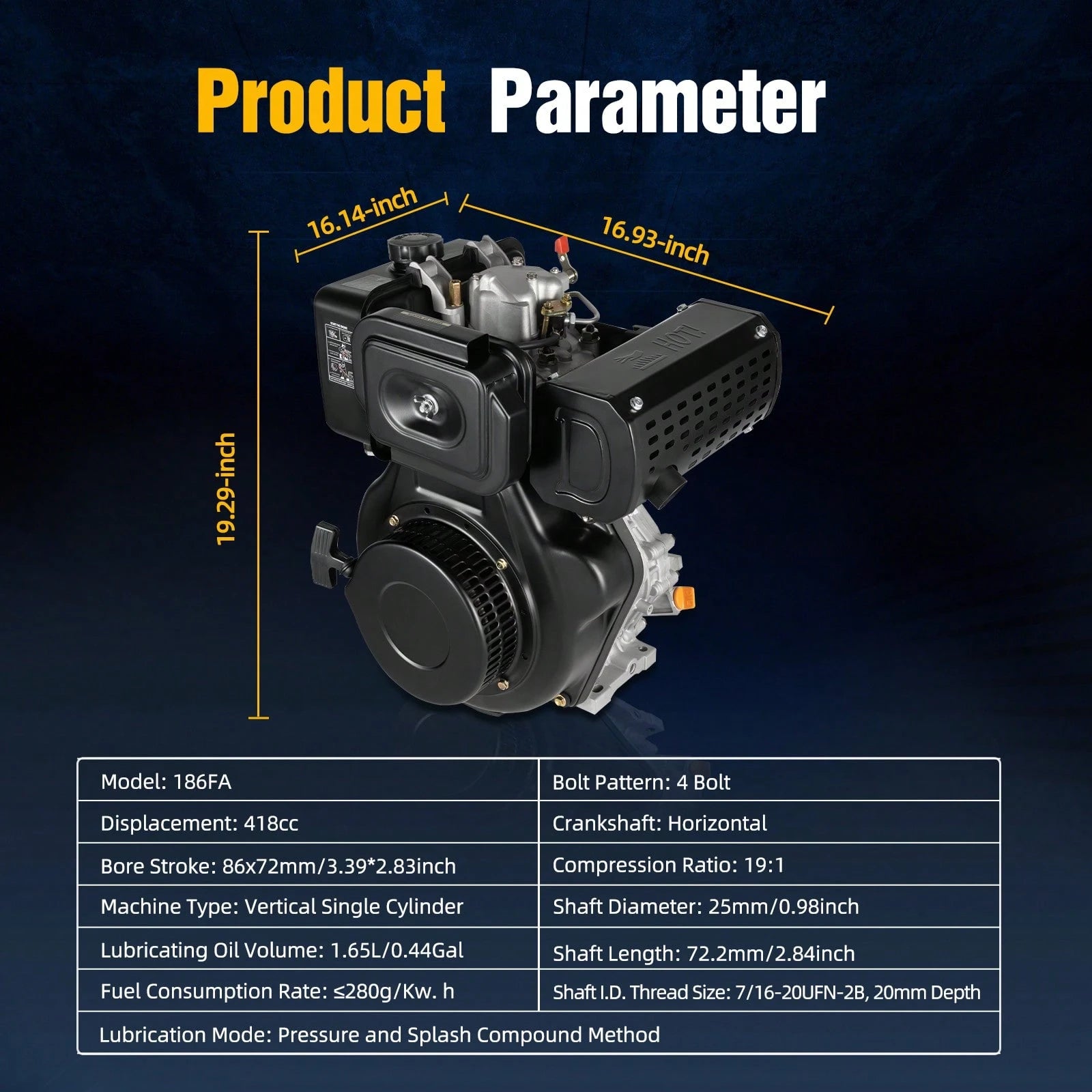 10HP Diesel Engine 418cc 6.3KW Horizontal Shaft 4-Stroke Motor 3600 RPM With 1.45 Gal Tank For Agricultural Machinery