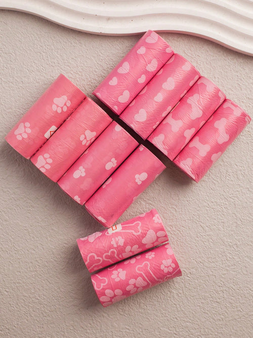 10pcs/12pcs Pink Series Pet Waste Bags, Printed Dog Poop Bag, Pooper Scooper Bag, Outdoor Walking Cleanup Bags