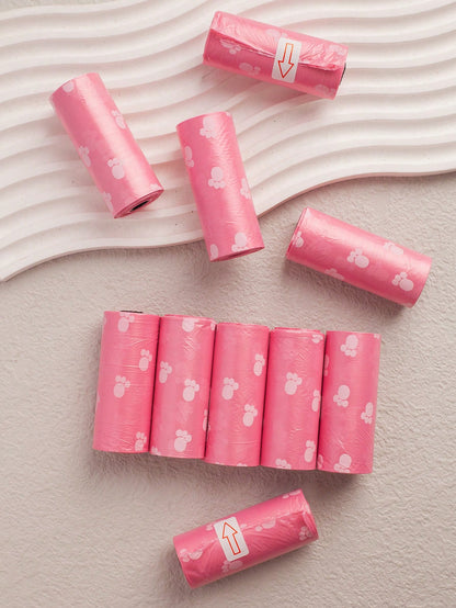 10pcs/12pcs Pink Series Pet Waste Bags, Printed Dog Poop Bag, Pooper Scooper Bag, Outdoor Walking Cleanup Bags