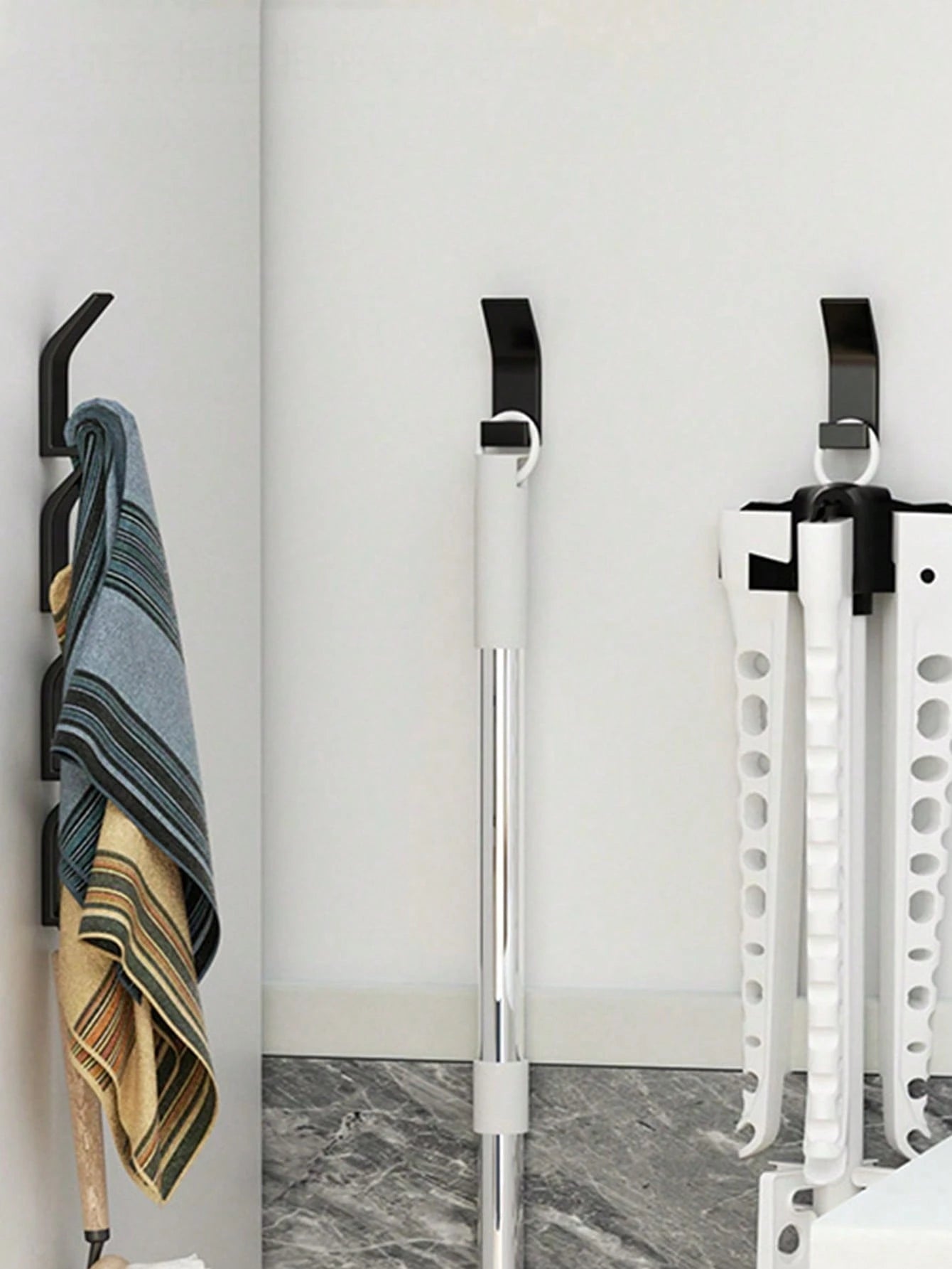 10pcs/5pcs Multifunctional Hooks- No Drilling Required, Bathroom Plastic Towel Hooks, Wardrobe Hangers, Bedroom Bathrobe Hooks, Kitchen Hooks, Household Item, Casual Style, Suitable For Bedroom, Bath