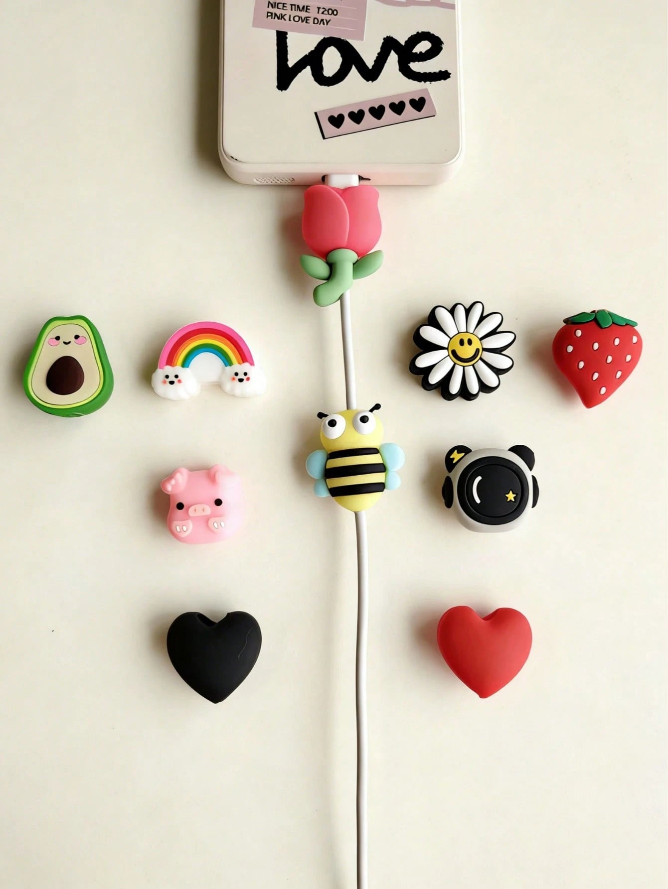 10pcs Cartoon Cable Protector, Cute Data Line Anti-Break Decoration, Compatible With Apple 12/13/14/15 Cable Protection Cover, Including Avocado/Butterfly Pig/Astronaut/Heart/Flower Styles- Best Gift