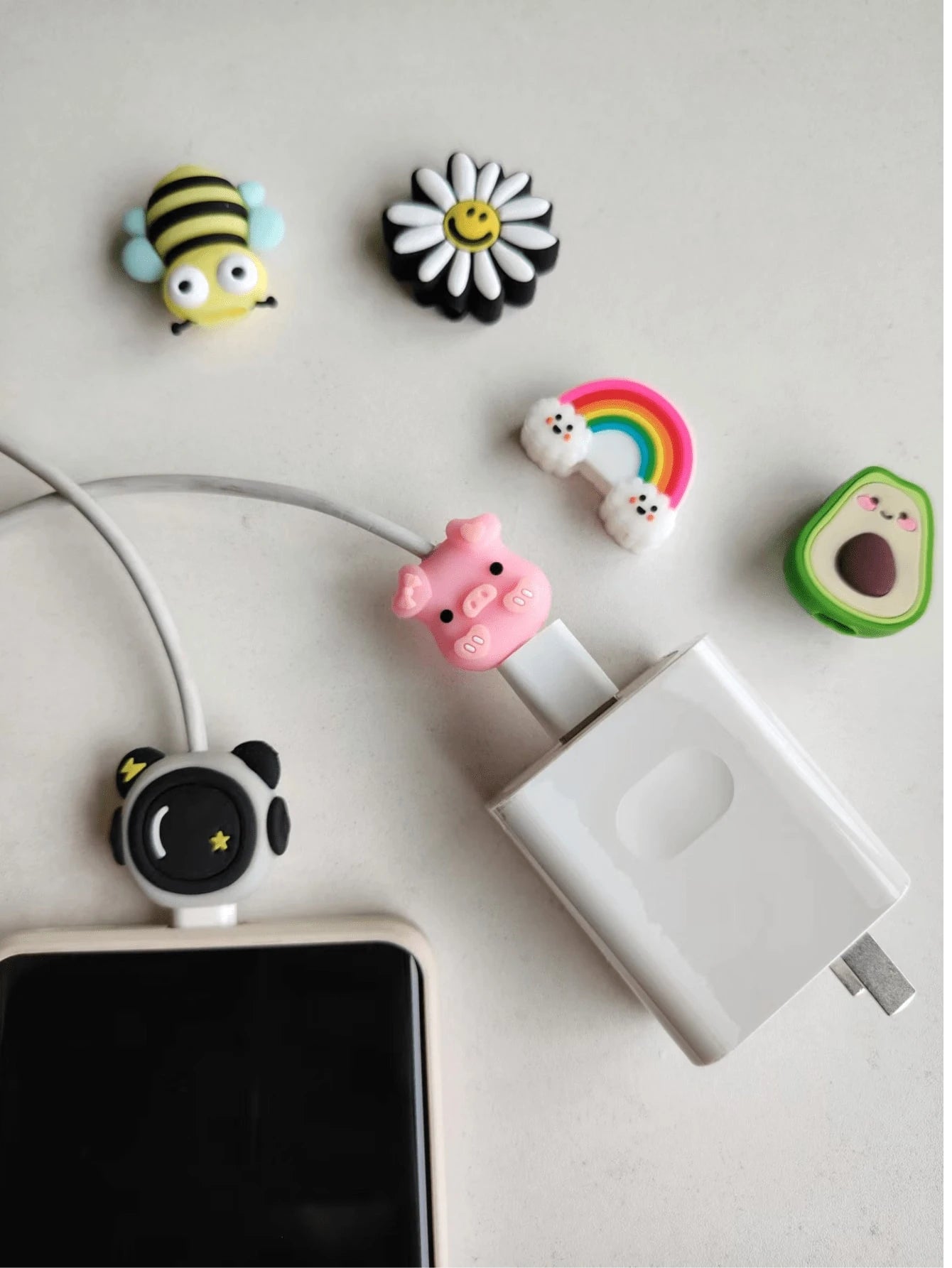 10pcs Cartoon Cable Protector, Cute Data Line Anti-Break Decoration, Compatible With Apple 12/13/14/15 Cable Protection Cover, Including Avocado/Butterfly Pig/Astronaut/Heart/Flower Styles- Best Gift