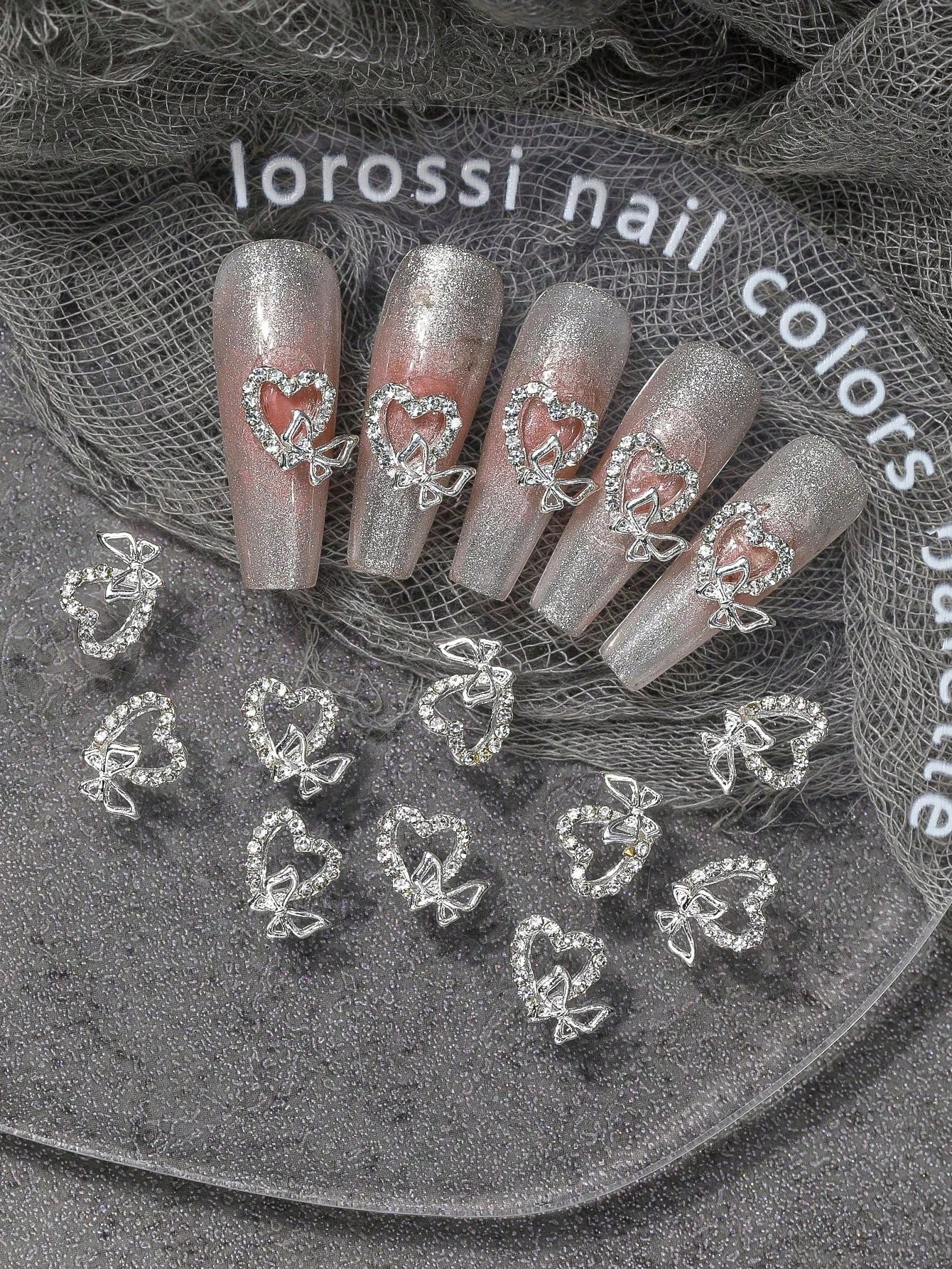10pcs Charm Cutout Heart Personalized Rhinestone Nail Ornaments Luxury Alloy Ladies Girls Suitable For Nail Art Ornaments