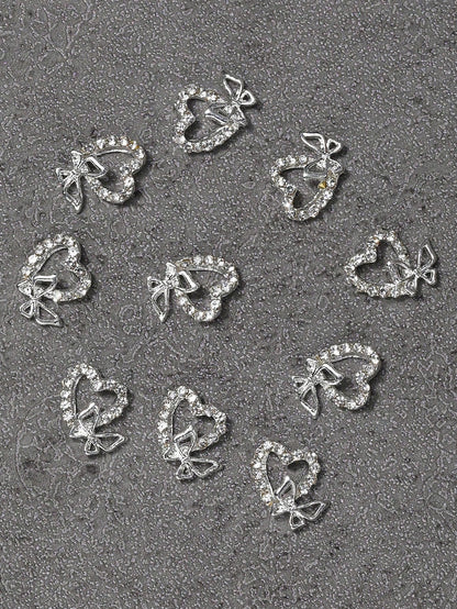 10pcs Charm Cutout Heart Personalized Rhinestone Nail Ornaments Luxury Alloy Ladies Girls Suitable For Nail Art Ornaments