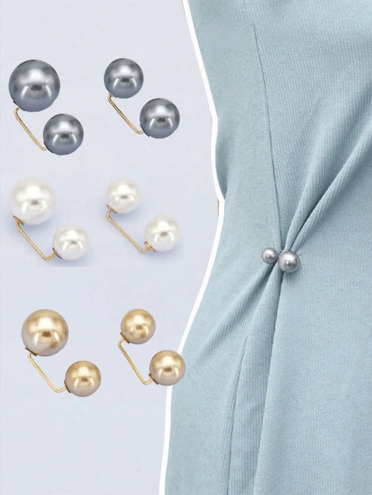 10pcs Faux Pearl Waist Buckles, Jeans Waist Adjustment Clips, Shirt Collar Clips, Anti-Exposure Buckles, Pearl Brooches, Minimalist Lapel Pins And Shoulder Straps, Skirt Waist Adjustment Clips, Cuff A