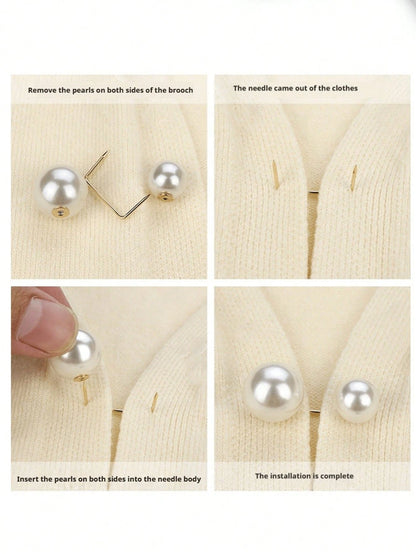 10pcs Faux Pearl Waist Buckles, Jeans Waist Adjustment Clips, Shirt Collar Clips, Anti-Exposure Buckles, Pearl Brooches, Minimalist Lapel Pins And Shoulder Straps, Skirt Waist Adjustment Clips, Cuff A