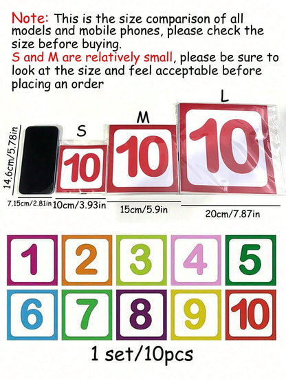 10pcs/Set Bright Plaid Digital Floor Decals- Waterproof, Self-Adhesive, Removable, Easy To Clean- Suitable For Inflatable Castles And Home Decor