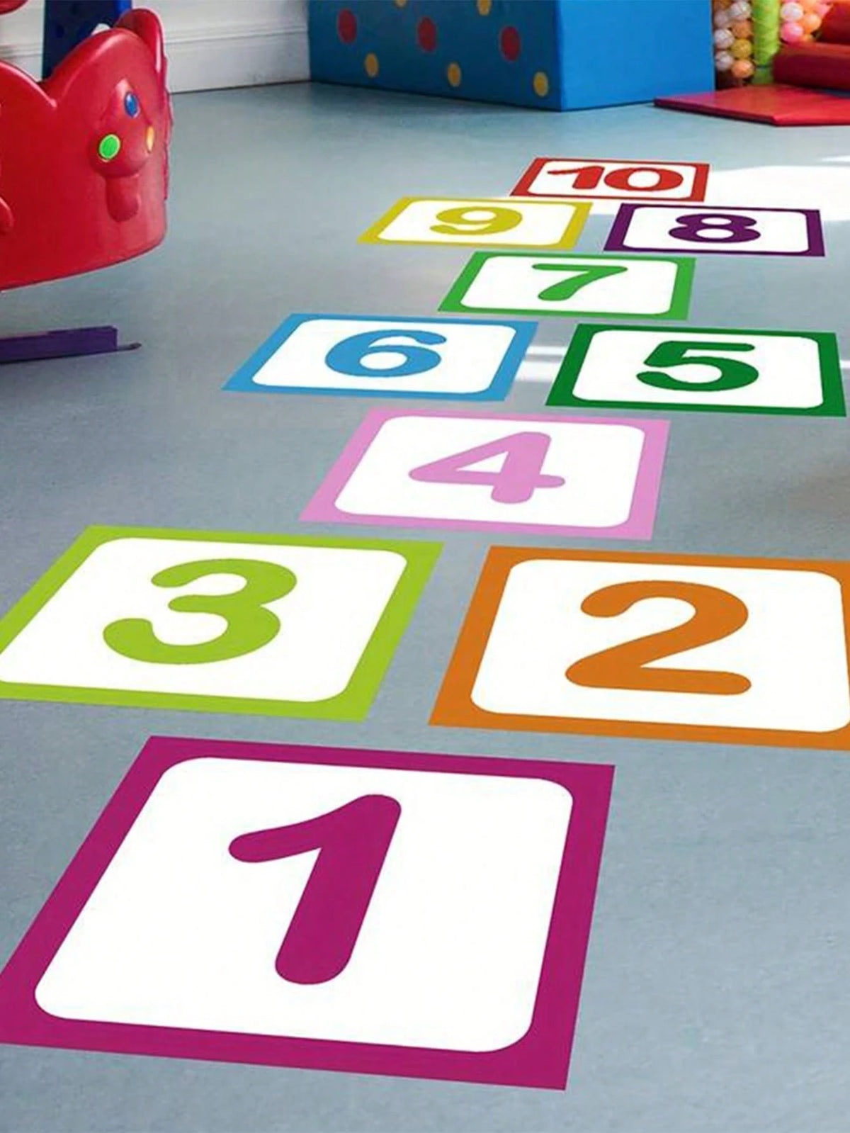 10pcs/Set Bright Plaid Digital Floor Decals- Waterproof, Self-Adhesive, Removable, Easy To Clean- Suitable For Inflatable Castles And Home Decor