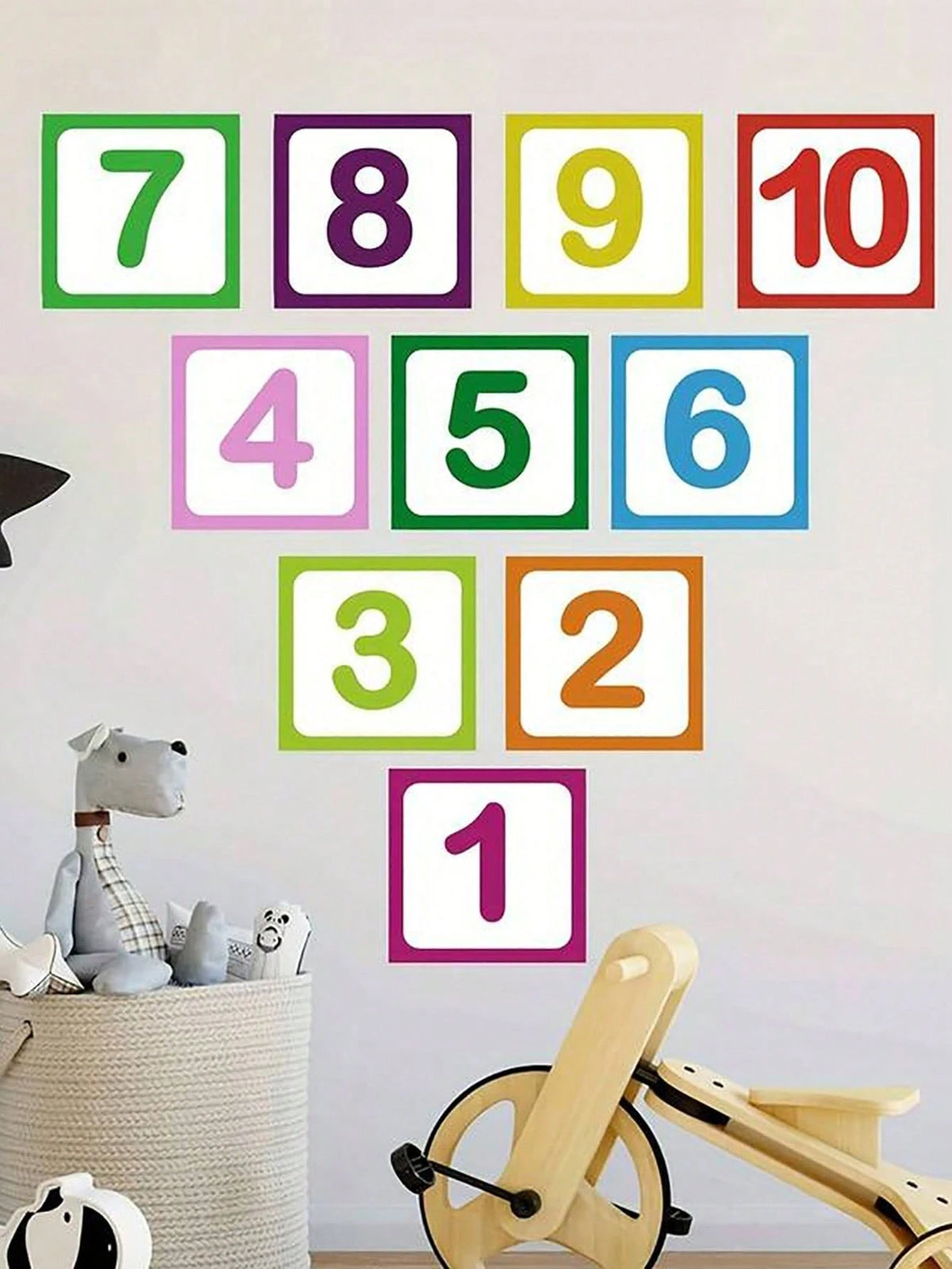 10pcs/Set Bright Plaid Digital Floor Decals- Waterproof, Self-Adhesive, Removable, Easy To Clean- Suitable For Inflatable Castles And Home Decor