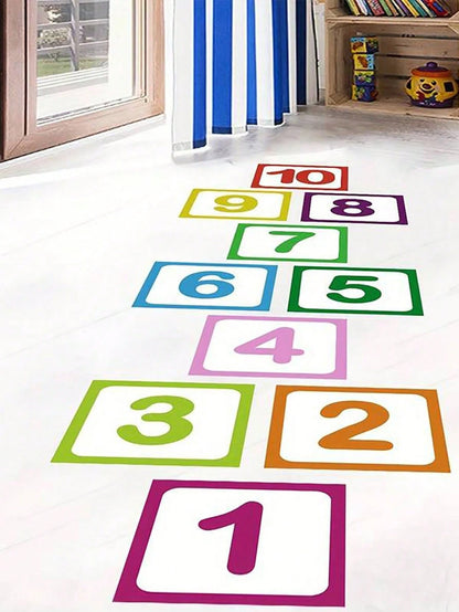 10pcs/Set Bright Plaid Digital Floor Decals- Waterproof, Self-Adhesive, Removable, Easy To Clean- Suitable For Inflatable Castles And Home Decor