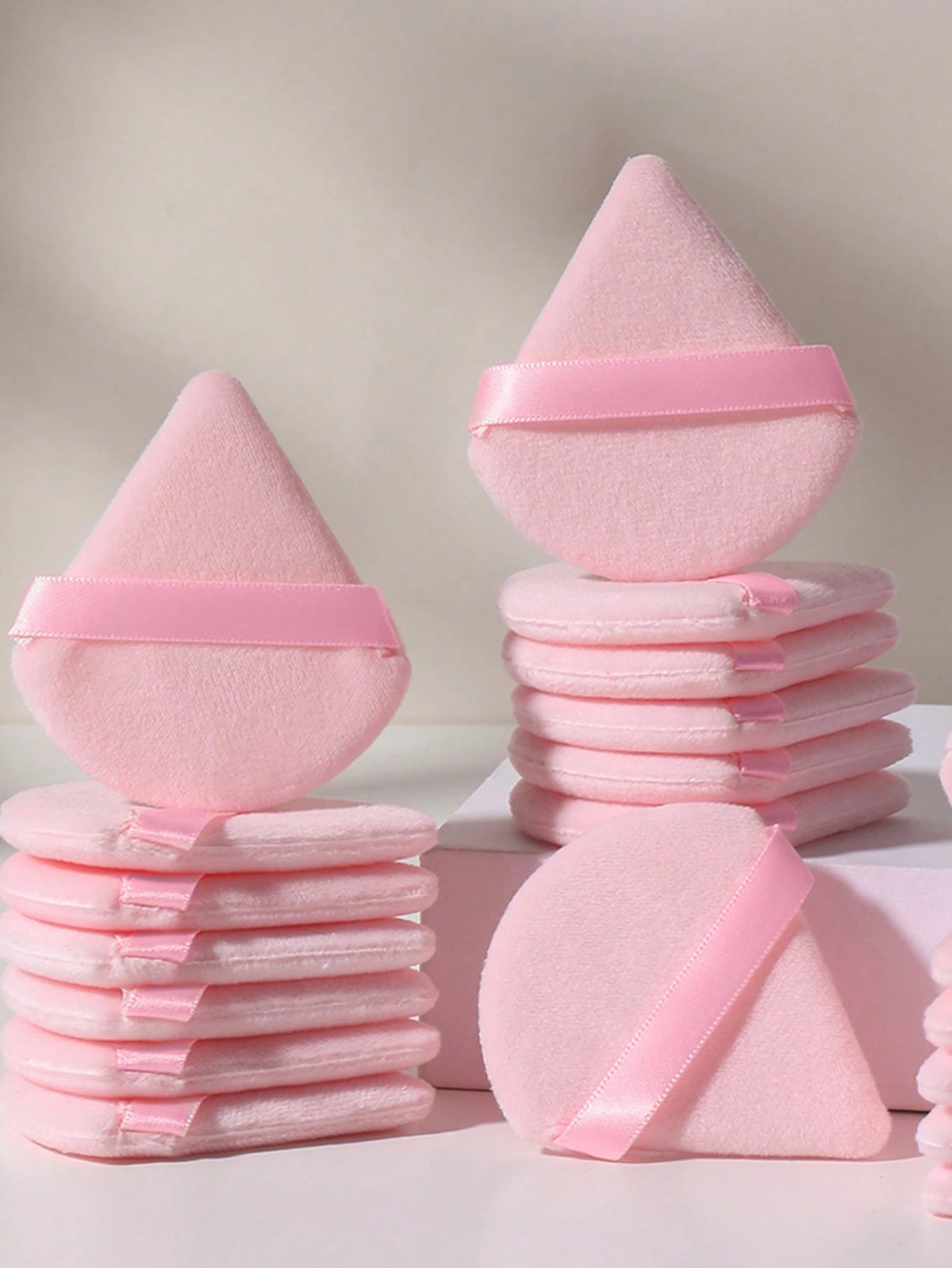 10pcs Triangle Velvet Pink Makeup Sponges For Foundation, Suitable For All Skin Types, Beginners, Ideal For Wet And Dry Powder Application, Lightweight And Washable,Makeup,Cheap,Room Decor,Vanity,Trav