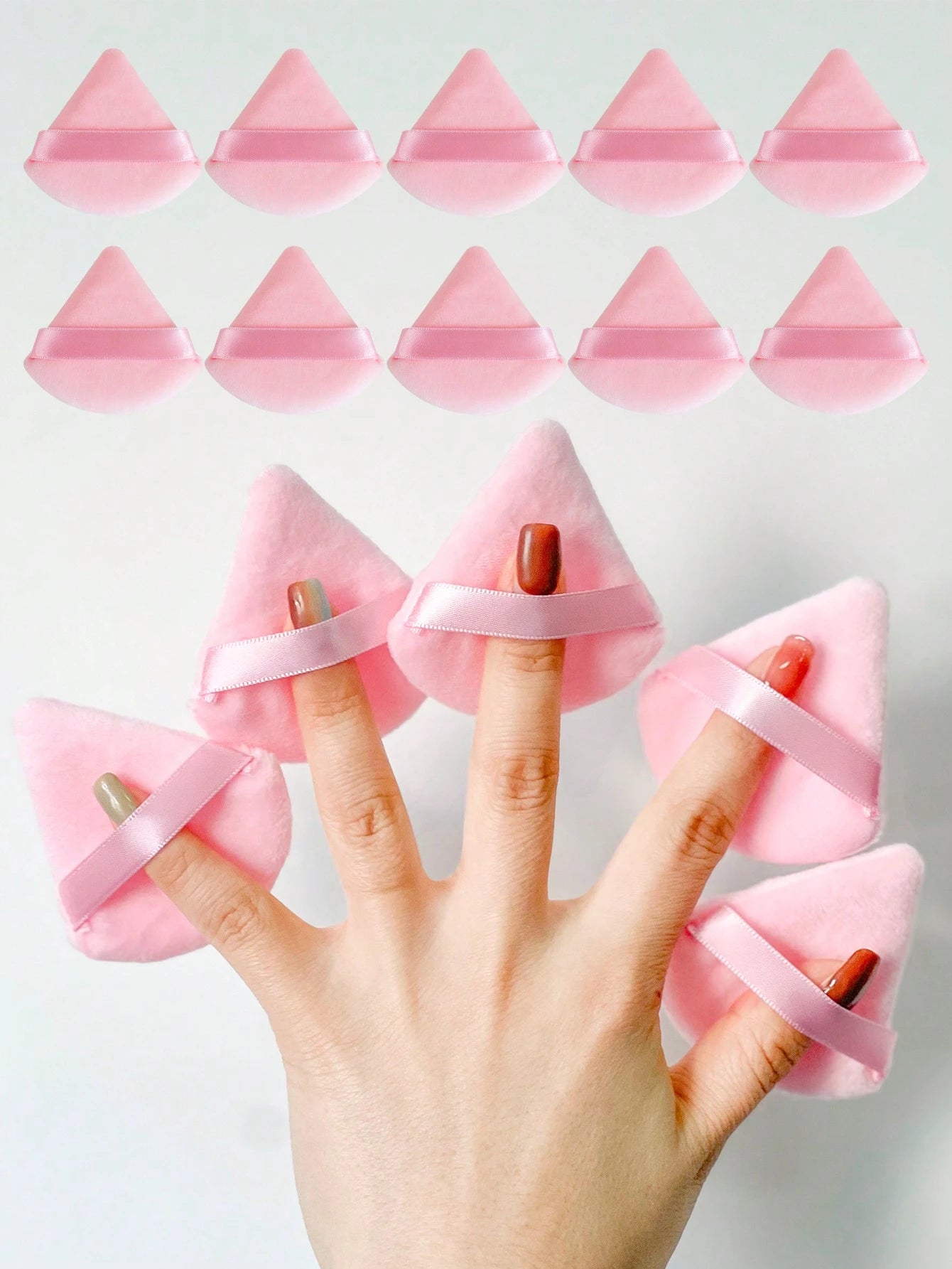 10pcs Triangle Velvet Pink Makeup Sponges For Foundation, Suitable For All Skin Types, Beginners, Ideal For Wet And Dry Powder Application, Lightweight And Washable,Makeup,Cheap,Room Decor,Vanity,Trav