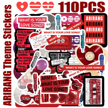 110pcs ARMY OT7, ARIRANG BTSARMY,, JHOPE,,, V, Themed Stickers, Graffiti Planner, Water Bottle, Laptop Stickers, Suitable For Luggage, Laptop, Bicycle, Motorcycle, Stationery, Scooter, Furniture