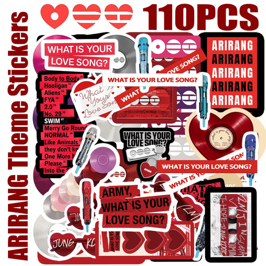 110pcs ARMY OT7, ARIRANG BTSARMY,, JHOPE,,, V, Themed Stickers, Graffiti Planner, Water Bottle, Laptop Stickers, Suitable For Luggage, Laptop, Bicycle, Motorcycle, Stationery, Scooter, Furniture