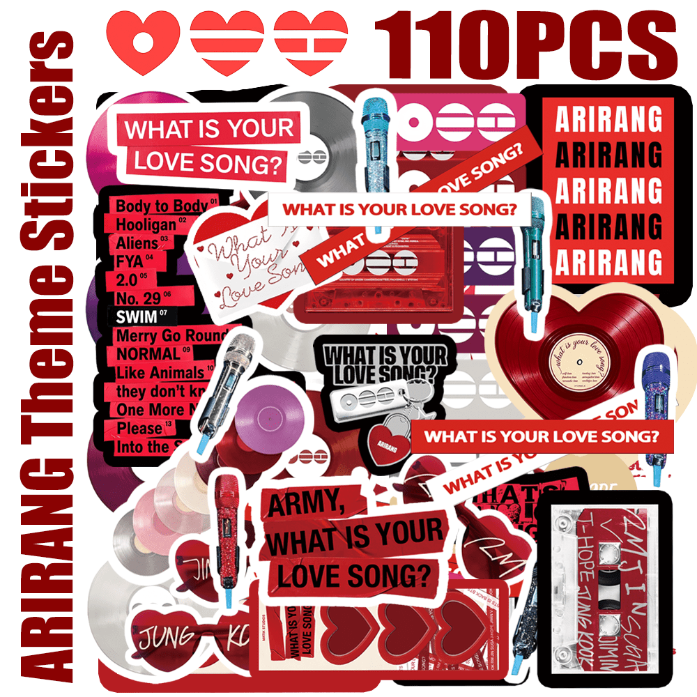 110pcs ARMY OT7, ARIRANG BTSARMY,, JHOPE,,, V, Themed Stickers, Graffiti Planner, Water Bottle, Laptop Stickers, Suitable For Luggage, Laptop, Bicycle, Motorcycle, Stationery, Scooter, Furniture