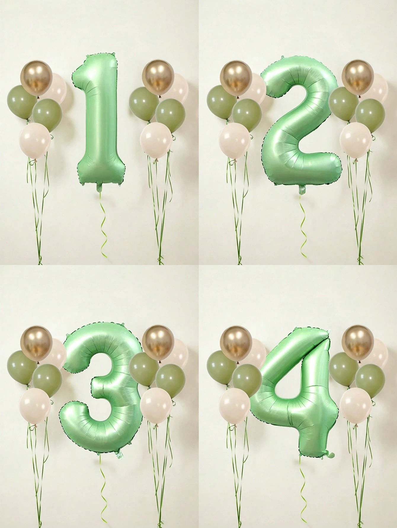 11pcs 40-Inch Number Balloon Set, Large Green 0-9 Number Foil Balloons, Avocado Green, Sand White, Metallic Gold Latex Balloons, Suitable For Birthday Party, Baby Shower, Anniversary, Home Party Decor