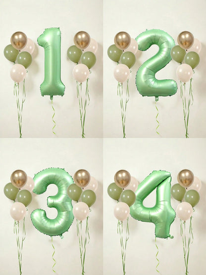 11pcs 40-Inch Number Balloon Set, Large Green 0-9 Number Foil Balloons, Avocado Green, Sand White, Metallic Gold Latex Balloons, Suitable For Birthday Party, Baby Shower, Anniversary, Home Party Decor