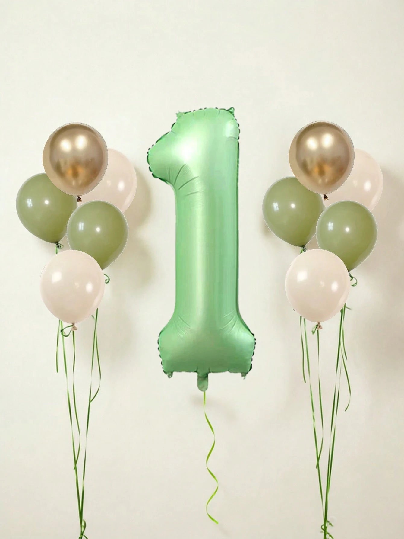 11pcs 40-Inch Number Balloon Set, Large Green 0-9 Number Foil Balloons, Avocado Green, Sand White, Metallic Gold Latex Balloons, Suitable For Birthday Party, Baby Shower, Anniversary, Home Party Decor