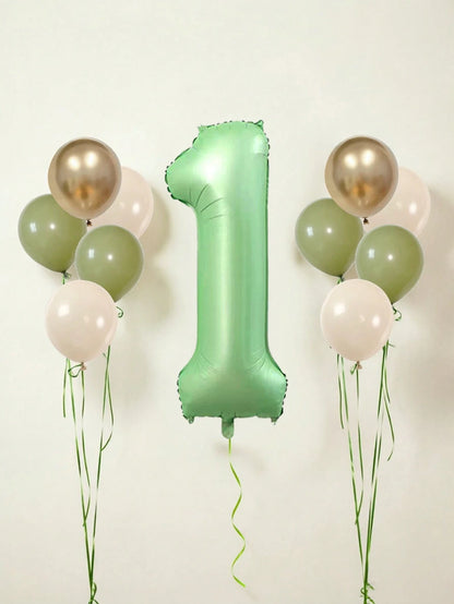 11pcs 40-Inch Number Balloon Set, Large Green 0-9 Number Foil Balloons, Avocado Green, Sand White, Metallic Gold Latex Balloons, Suitable For Birthday Party, Baby Shower, Anniversary, Home Party Decor