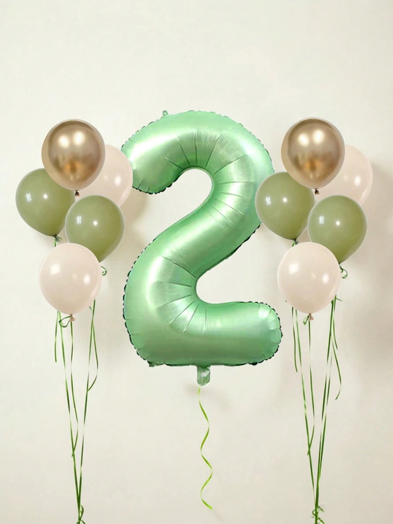 11pcs 40-Inch Number Balloon Set, Large Green 0-9 Number Foil Balloons, Avocado Green, Sand White, Metallic Gold Latex Balloons, Suitable For Birthday Party, Baby Shower, Anniversary, Home Party Decor