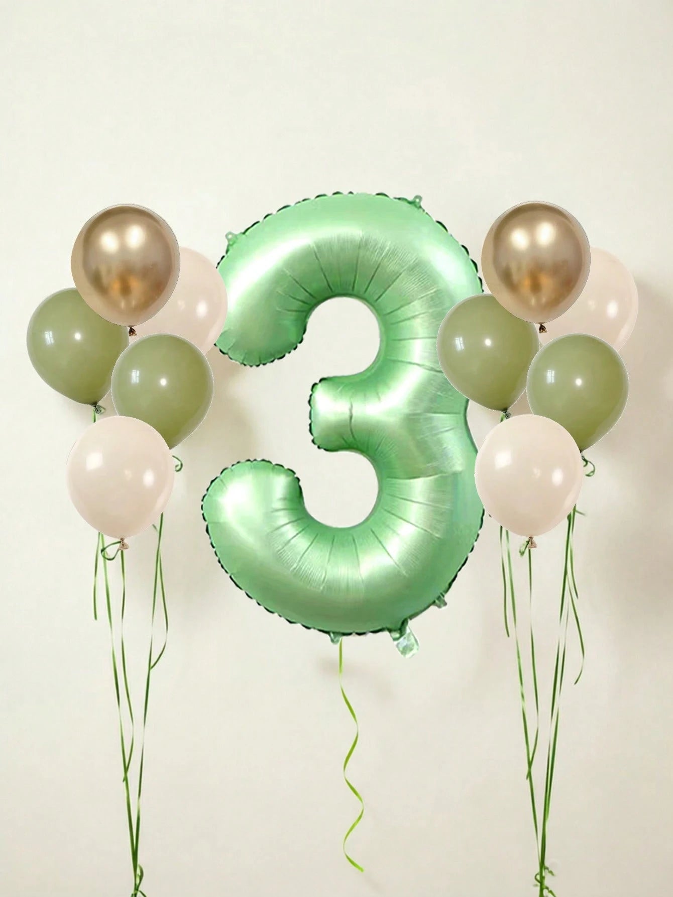 11pcs 40-Inch Number Balloon Set, Large Green 0-9 Number Foil Balloons, Avocado Green, Sand White, Metallic Gold Latex Balloons, Suitable For Birthday Party, Baby Shower, Anniversary, Home Party Decor