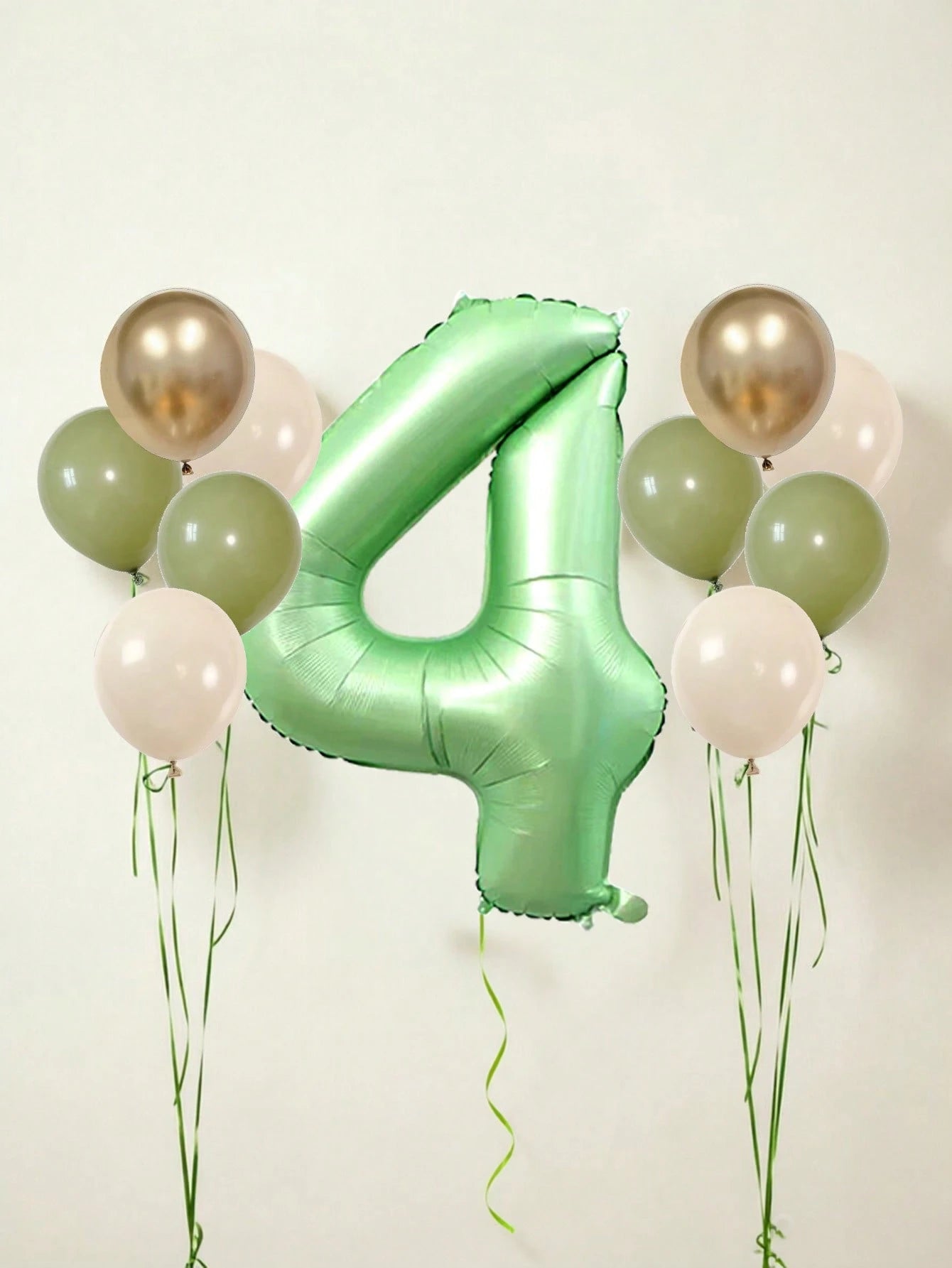 11pcs 40-Inch Number Balloon Set, Large Green 0-9 Number Foil Balloons, Avocado Green, Sand White, Metallic Gold Latex Balloons, Suitable For Birthday Party, Baby Shower, Anniversary, Home Party Decor