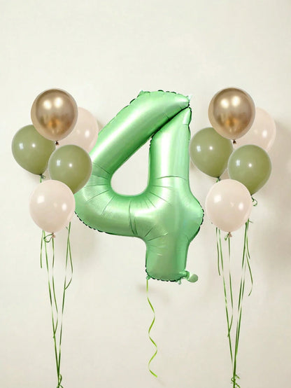11pcs 40-Inch Number Balloon Set, Large Green 0-9 Number Foil Balloons, Avocado Green, Sand White, Metallic Gold Latex Balloons, Suitable For Birthday Party, Baby Shower, Anniversary, Home Party Decor