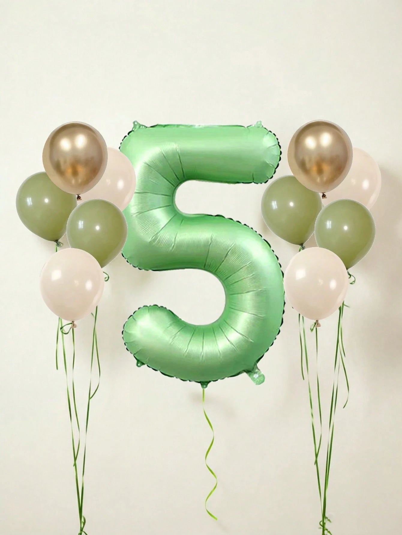 11pcs 40-Inch Number Balloon Set, Large Green 0-9 Number Foil Balloons, Avocado Green, Sand White, Metallic Gold Latex Balloons, Suitable For Birthday Party, Baby Shower, Anniversary, Home Party Decor