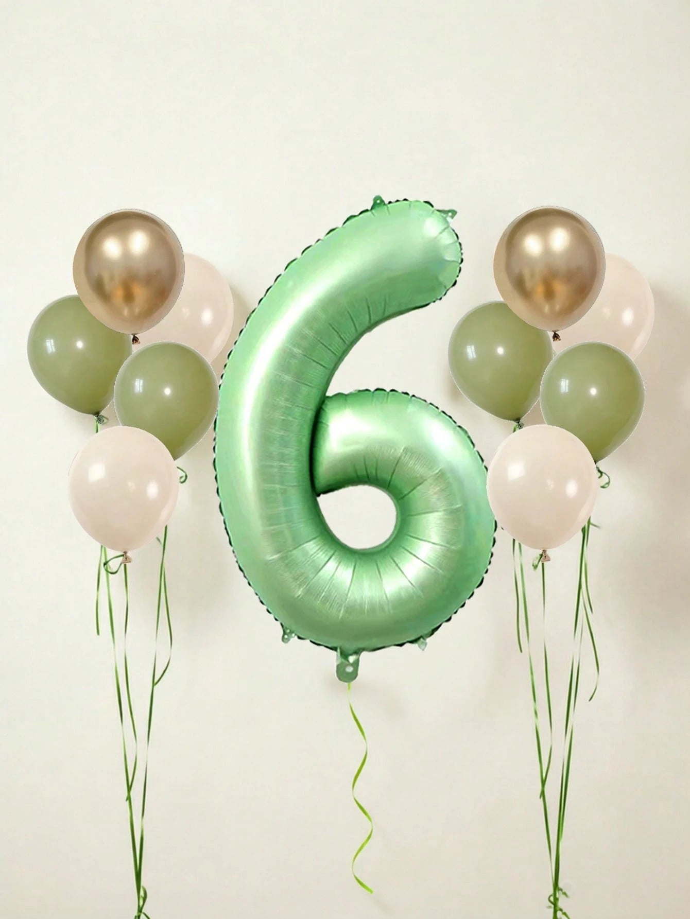 11pcs 40-Inch Number Balloon Set, Large Green 0-9 Number Foil Balloons, Avocado Green, Sand White, Metallic Gold Latex Balloons, Suitable For Birthday Party, Baby Shower, Anniversary, Home Party Decor