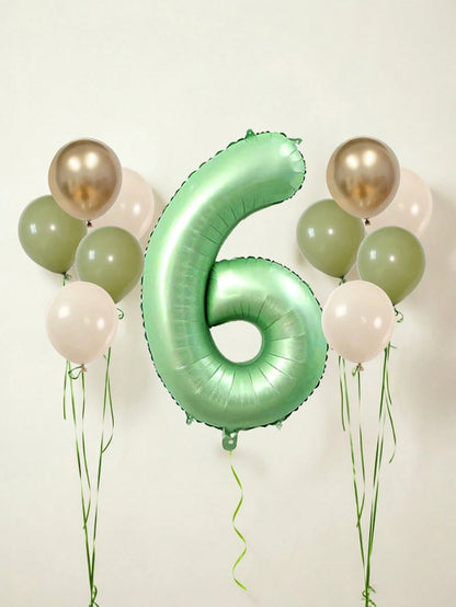 11pcs 40-Inch Number Balloon Set, Large Green 0-9 Number Foil Balloons, Avocado Green, Sand White, Metallic Gold Latex Balloons, Suitable For Birthday Party, Baby Shower, Anniversary, Home Party Decor