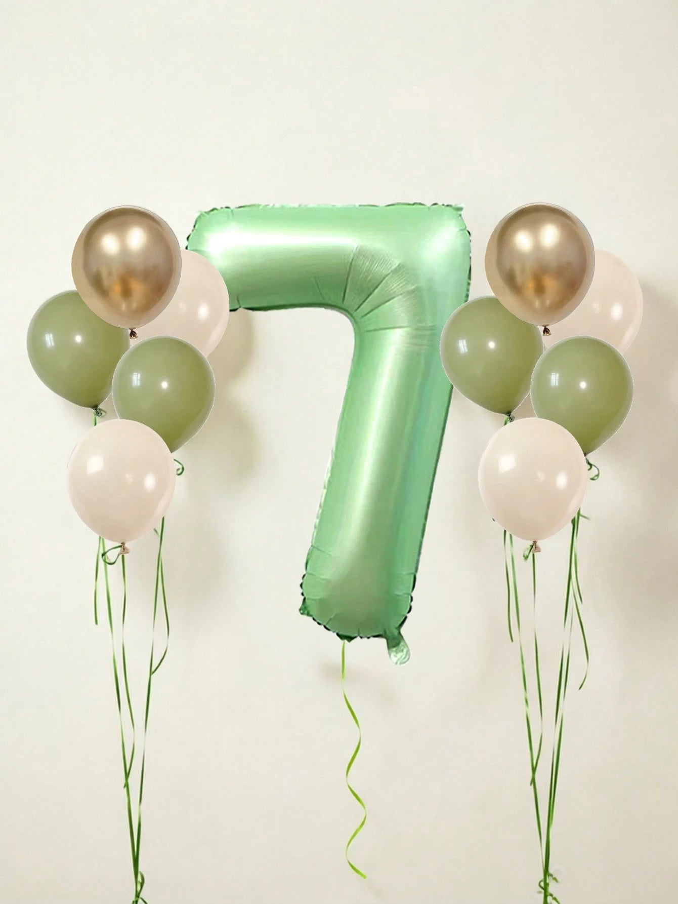 11pcs 40-Inch Number Balloon Set, Large Green 0-9 Number Foil Balloons, Avocado Green, Sand White, Metallic Gold Latex Balloons, Suitable For Birthday Party, Baby Shower, Anniversary, Home Party Decor
