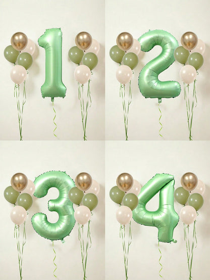 11pcs 40-Inch Number Balloon Set, Large Green 0-9 Number Foil Balloons, Avocado Green, Sand White, Metallic Gold Latex Balloons, Suitable For Birthday Party, Baby Shower, Anniversary, Home Party Decor