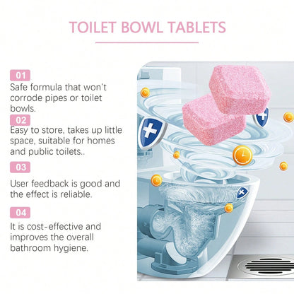 12/24/48pcs Automatic Toilet Bowl & Tank Cleaner Tablets- No Residue,Fragrance-Free Multi-In-1 Cleaning For Deep Cleaning & Freshness- Commercial & Home Bathroom Use (Pink Clean Bubbles),Efficient C