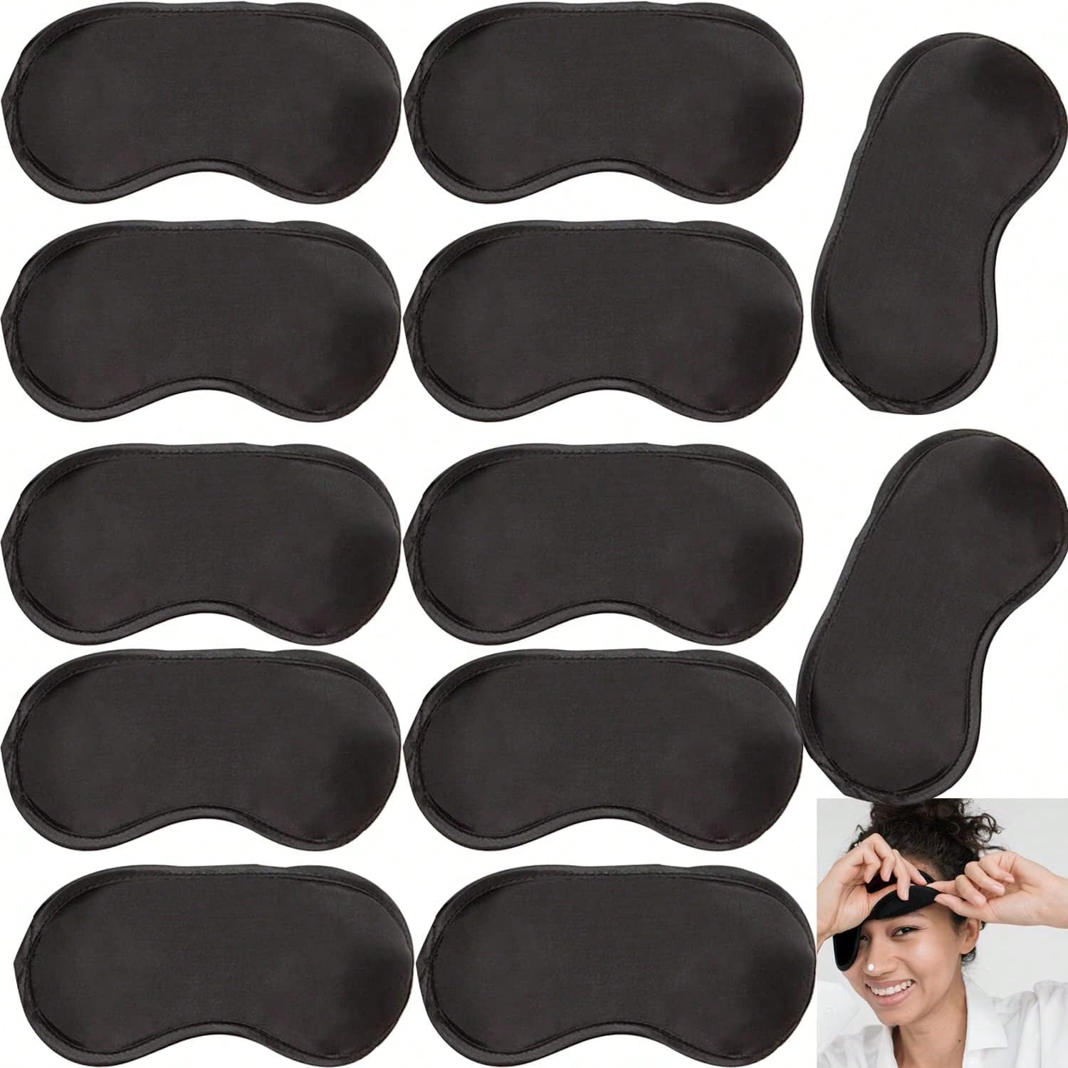 12/6/2/1 Pack Blindfold Eye Mask Cover Sleep Mask For Team Games Travel Sleep Party Supply With Adjustable Strap For Women Men Kids, Black,School,Back To School,Travel,Travel Essentials,Home Essential