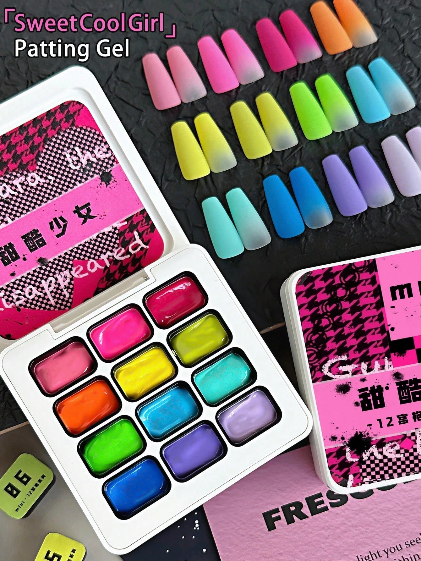 12-Color Sweet & Edgy Patting Gel Set- Playful Pink & Bold Black Hues With Glossy Finish, Perfect For Teen Girls' Nail Art & Everyday Looks, Easy Apply & Long-Lasting