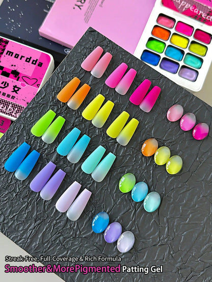 12-Color Sweet & Edgy Patting Gel Set- Playful Pink & Bold Black Hues With Glossy Finish, Perfect For Teen Girls' Nail Art & Everyday Looks, Easy Apply & Long-Lasting
