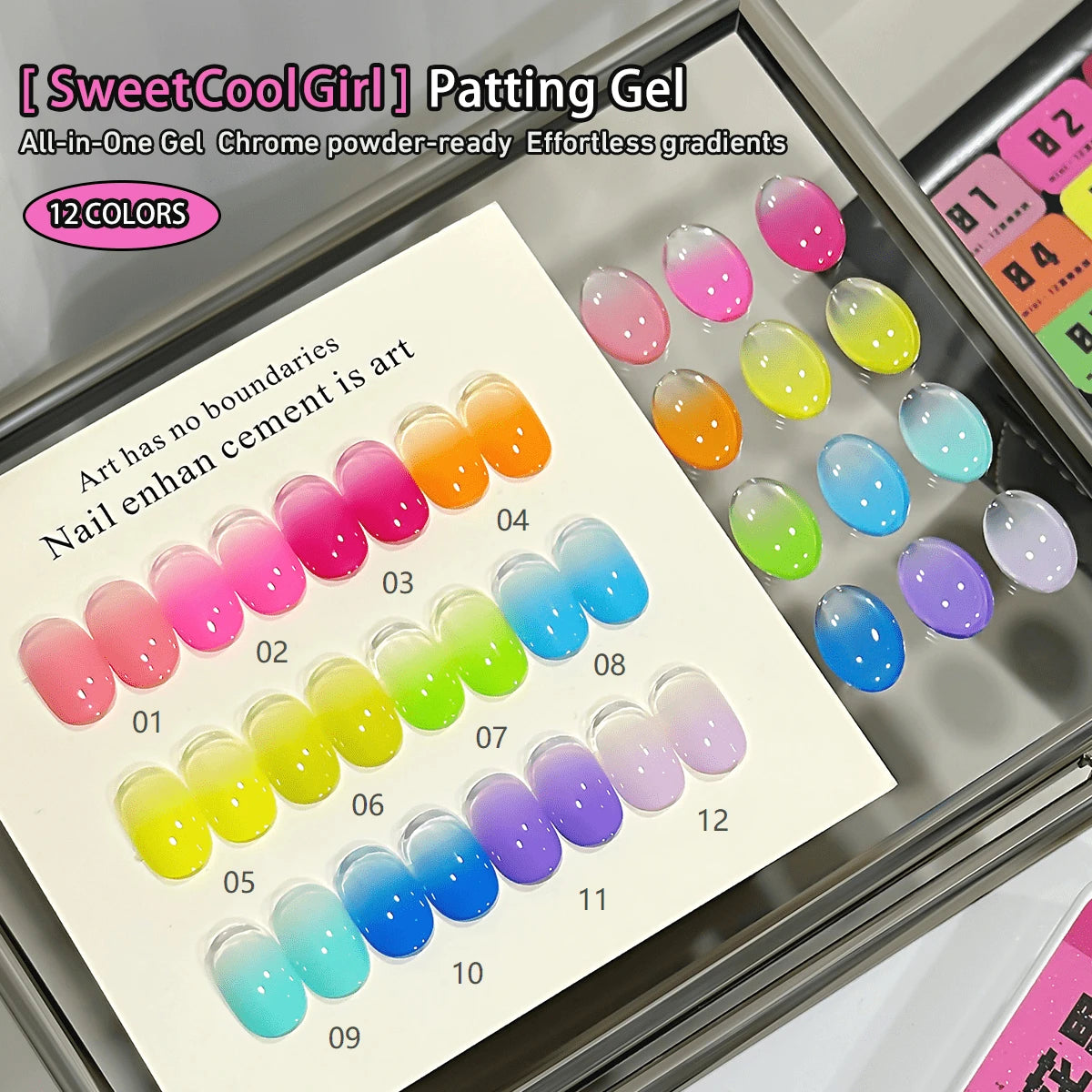 12-Color Sweet & Edgy Patting Gel Set- Playful Pink & Bold Black Hues With Glossy Finish, Perfect For Teen Girls' Nail Art & Everyday Looks, Easy Apply & Long-Lasting