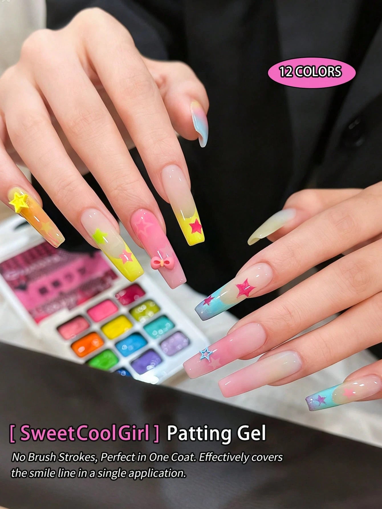 12-Color Sweet & Edgy Patting Gel Set- Playful Pink & Bold Black Hues With Glossy Finish, Perfect For Teen Girls' Nail Art & Everyday Looks, Easy Apply & Long-Lasting