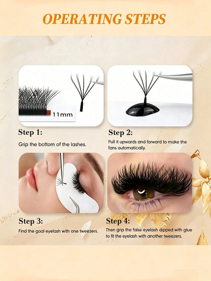 12 Rows 10D W-Shape Auto-Fanning Eyelashes, 0.07mm, Mixed Lengths 8-15mm, C/D Curl, Natural, Soft And Lightweight, Dense & Double Dense, Easy To Operate, Ideal For Beginners, Symmetrical Fan Shape, Ey