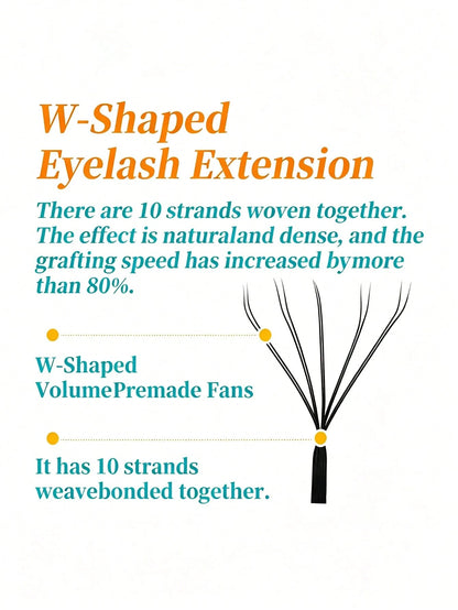12 Rows 10D W-Shape Auto-Fanning Eyelashes, 0.07mm, Mixed Lengths 8-15mm, C/D Curl, Natural, Soft And Lightweight, Dense & Double Dense, Easy To Operate, Ideal For Beginners, Symmetrical Fan Shape, Ey