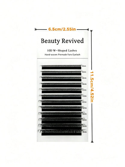 12 Rows 10D W-Shape Auto-Fanning Eyelashes, 0.07mm, Mixed Lengths 8-15mm, C/D Curl, Natural, Soft And Lightweight, Dense & Double Dense, Easy To Operate, Ideal For Beginners, Symmetrical Fan Shape, Ey