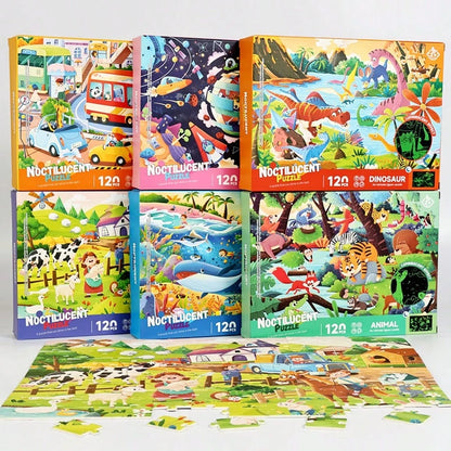 120 Piece Puzzle Board Children's Puzzle Early Education Toy Farm Animal Transportation Belt Night Light Effect Children's Night Light Early Education Puzzle 120 Piece Paper Puzzle Toy Farm Dragon Pho