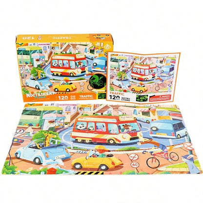 120 Piece Puzzle Board Children's Puzzle Early Education Toy Farm Animal Transportation Belt Night Light Effect Children's Night Light Early Education Puzzle 120 Piece Paper Puzzle Toy Farm Dragon Pho