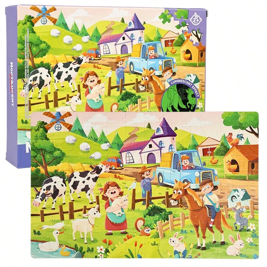 120 Piece Puzzle Board Children's Puzzle Early Education Toy Farm Animal Transportation Belt Night Light Effect Children's Night Light Early Education Puzzle 120 Piece Paper Puzzle Toy Farm Dragon Pho