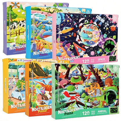 120 Piece Puzzle Board Children's Puzzle Early Education Toy Farm Animal Transportation Belt Night Light Effect Children's Night Light Early Education Puzzle 120 Piece Paper Puzzle Toy Farm Dragon Pho