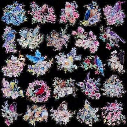 120 Pieces Birds And Flowers Stickers With Holographic Edge And Clear Background, Nature Scrapbooking Sticker For Journaling Supplies Bullet Journal Planner Card Making DIY Crafts