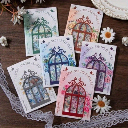 120 Pieces Birds And Flowers Stickers With Holographic Edge And Clear Background, Nature Scrapbooking Sticker For Journaling Supplies Bullet Journal Planner Card Making DIY Crafts