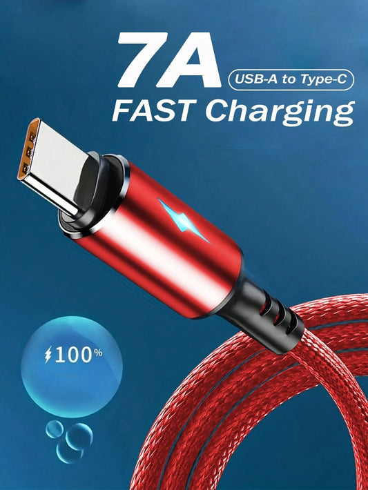 120W Type-C Super Fast Charging Cable, Nylon Braided Charging Cable, USB Data Cable, Compatible With Honor, QC3.0 Fast Charging, Compatible With Xiaomi, Phone Accessories, USB-C Data Cable (Red)