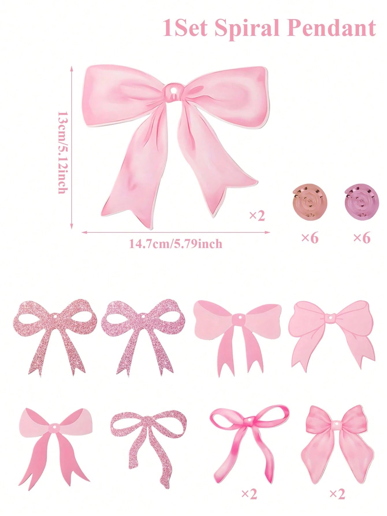 12pcs Pink Bow Spiral Hanging Decorations, Pink Bow Paper Hanging Decorations, Pink Bow Birthday Decorations, Baby Shower Decorations, Wedding Decorations, Gender Reveal Party Supplies, Girl Birthday